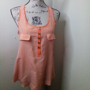 Gameday by Chloe Blouse S Sleeveless Racer Back Lightweight Stripe Orange White